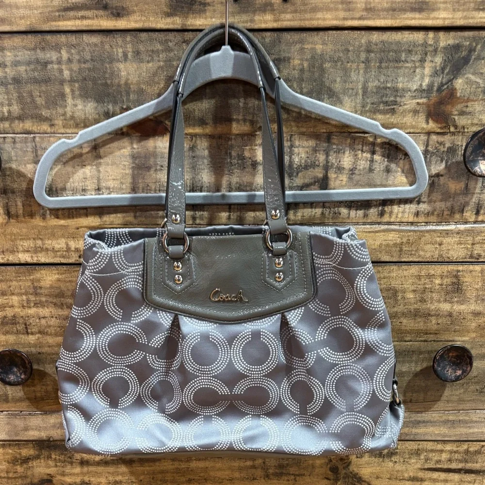 Coach Gray Ashley Dotted Op Carryall Bag‎